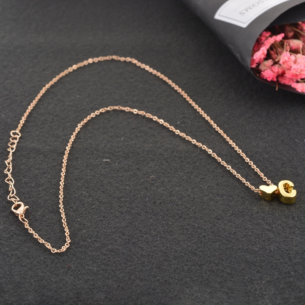Dainty Heart & C Initial Monogram Charm Necklace - Picture 6 of 7